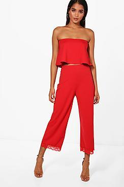 Boohoo Cari Bandeau & Lace Hem Culotte Co-ord Set