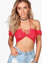 Boohoo Kaley Off The Shoulder Lace Up Crochet Top