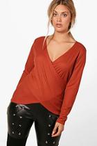 Boohoo Plus Emily Wrap Front Ribbed Jumper