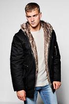Boohoo Cotton Padded Parka With Faux Fur Hood