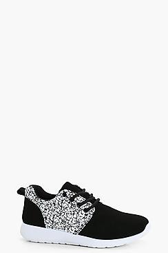 Boohoo Emma Marble Panel Lace Up Trainer