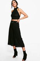 Boohoo Isla O-ring Detail Rib Culotte & Crop Co-ord Black