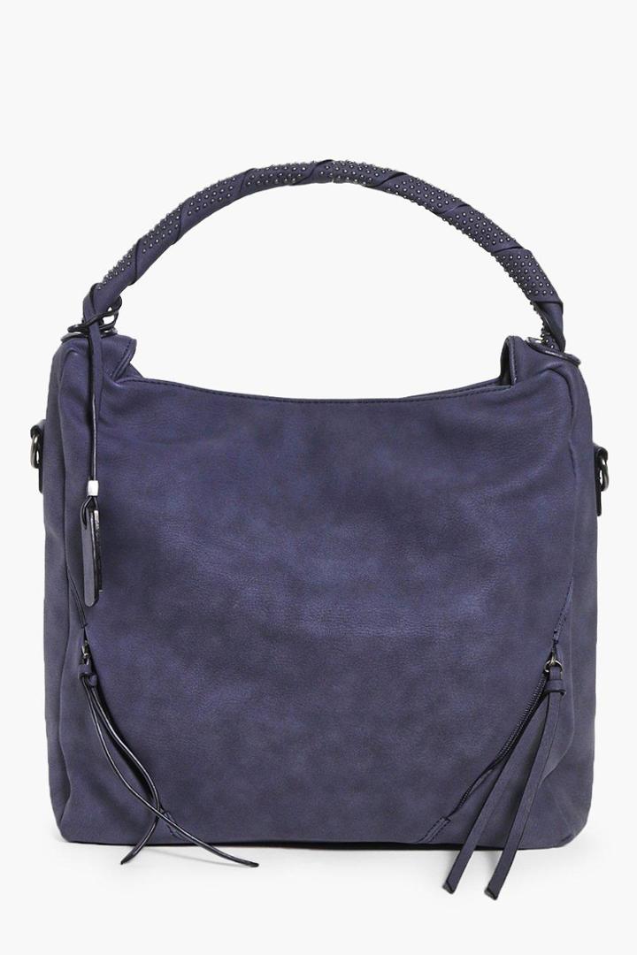 Boohoo Emilia Studded Zip Front Detail Tote Bag Navy