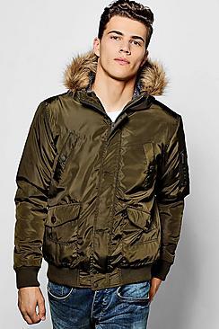 Boohoo Khaki Short Parka With Faux Fur Hood