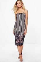 Boohoo Petite Lola Contrast Stripe Floral Lace Midi Dress