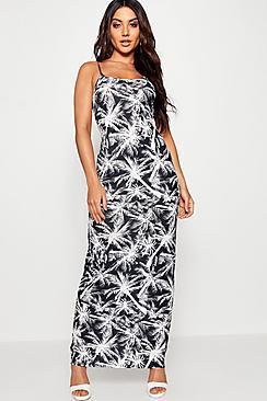 Boohoo Mono Plam Print Strappy Maxi Dress