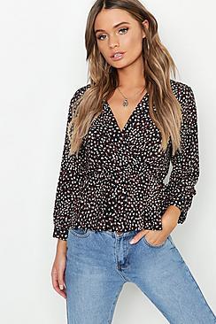 Boohoo Confetti Print Woven Peplum Top