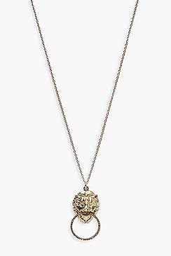 Boohoo Ava Lion Diamante Pendant Long Necklace