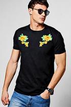 Boohoo Twin Flower Rose Embroidered T-shirt