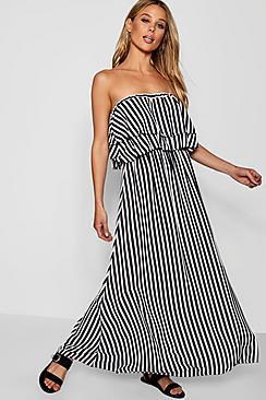 Boohoo Dara Double Ruffle Striped Woven Maxi Dress