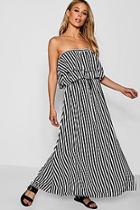Boohoo Dara Double Ruffle Striped Woven Maxi Dress