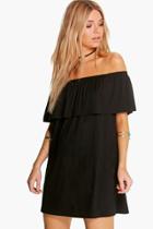 Boohoo Pixie Off The Shoulder Swing Dress Black