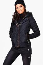 Boohoo Abigail Padded Hooded Jacket With Faux Fur Lining Black