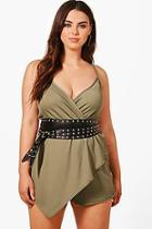 Boohoo Plus Kate Crepe Wrap Over Skort Playsuit