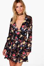 Boohoo Rachel Floral Lace Panelled Tea Dress Black