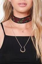 Boohoo Holly Embroidered Choker & Bull Horn Necklace
