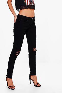 Boohoo Tall Haddie Ripped Knee Black Skinny Jean
