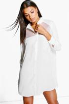 Boohoo Karrueche Sheer Panelled Shirt Dress White
