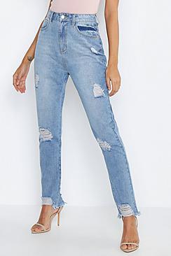 Boohoo Tall Distressed Straight Leg Jeans