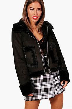 Boohoo Petite Ellie Faux Fur Lined Cropped Coat