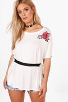 Boohoo Plus Amber Wrap Detail Embroidered T-shirt Ivory