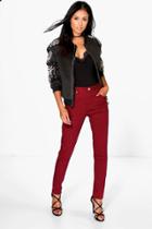 Boohoo Jenni 5-pocket High Rise Skinny Jeans Burgundy