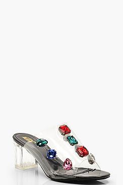 Boohoo Embellished Clear Heel Mules
