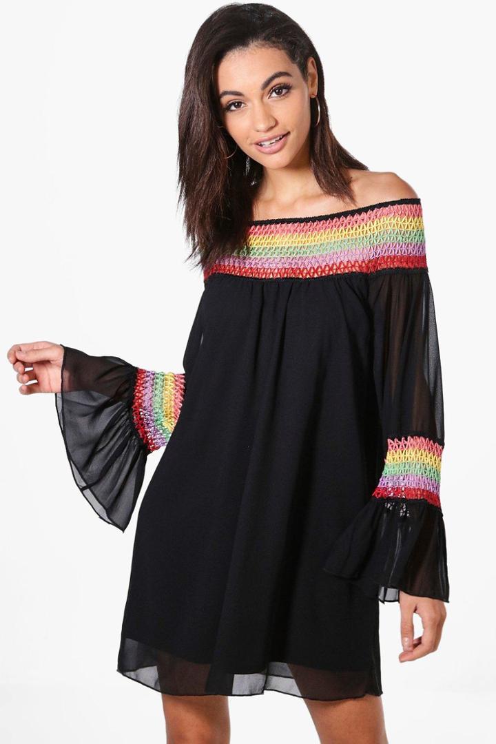 Boohoo Julia Off The Shoulder Crochet Dress Black