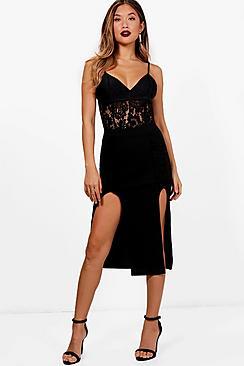 Boohoo Bria Double Thigh Split Ruffle Detail Midi Skirt