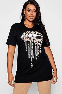 Boohoo Plus Leopard Lip Print T-shirt
