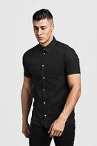 Boohoo Slim Fit Short Sleeve Shirt With Contrast Buttons