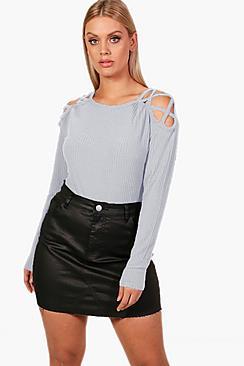 Boohoo Plus Knitted Cross Shoulder Jumper