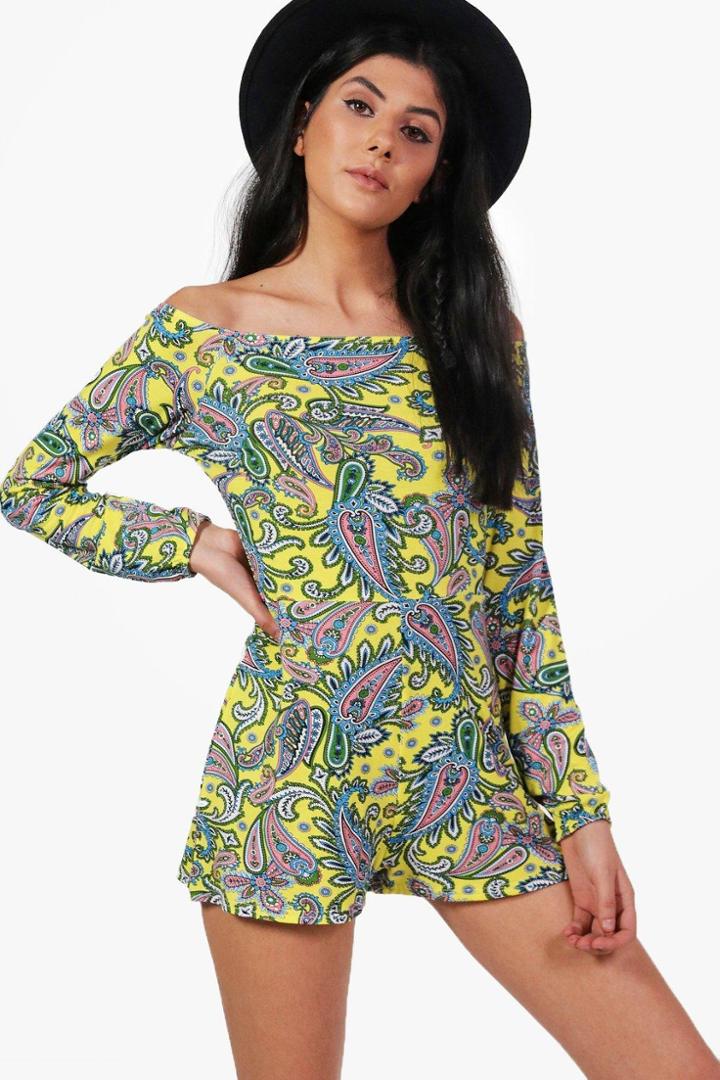 Boohoo Kadi Floral Bardot Playsuit Yellow