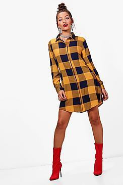 Boohoo Estrelle Checked Drawstring Shirt Dress