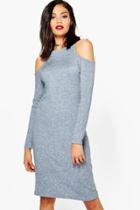 Boohoo Kate Cold Shoulder Knitted Dress Grey