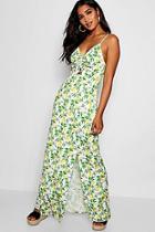 Boohoo Erin Lemon Print Ruched Maxi Dress