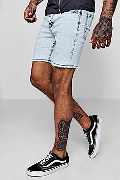 Boohoo Skinny Fit Acid Wash Denim Shorts With Raw Hem