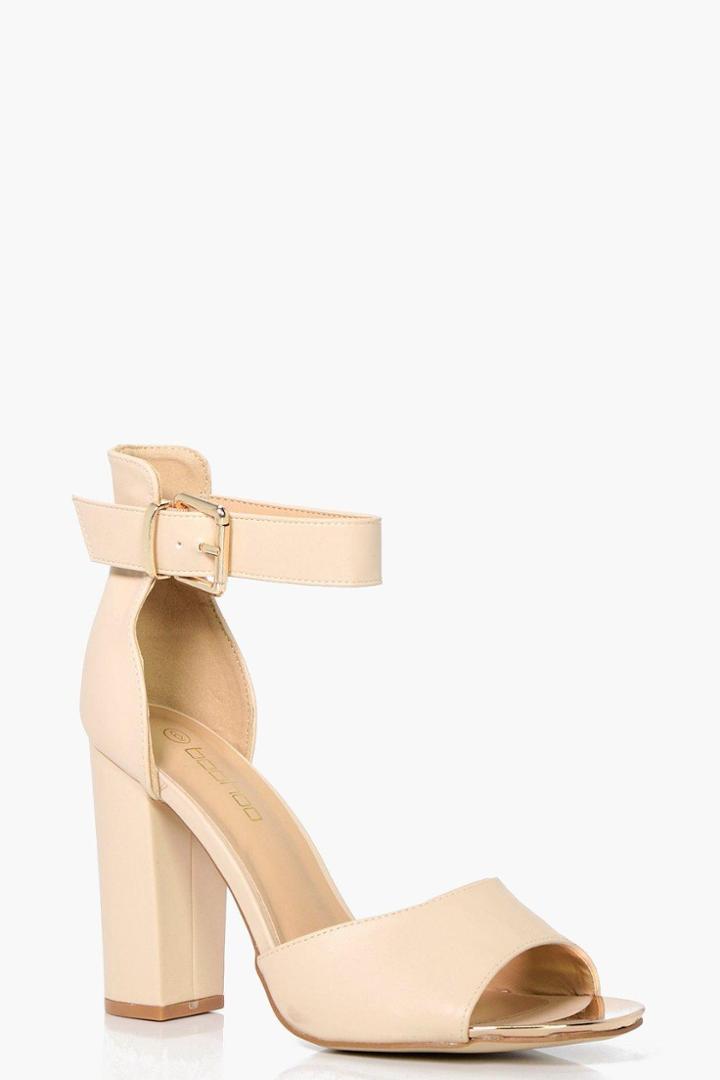 Boohoo Abbie Wide Fit Block Heel Two Part Nude