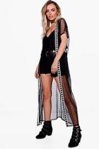 Boohoo Hannah Mesh Maxi Kimono With Aztec Trim