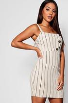 Boohoo Mock Horn Button Tonal Stripe Midi Dress