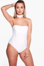 Boohoo Plus Emma Choker Bathing Suit White