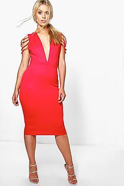 Boohoo Jordyn Bustle Back Strappy Sleeve Dress