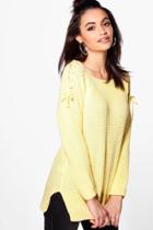 Boohoo Scarlett Lace Up Shoulder Jumper Yellow