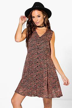 Boohoo Sophia Printed Button Through Dress