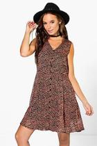 Boohoo Sophia Printed Button Through Dress