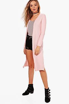 Boohoo Emily Rib Knit Side Split Maxi Cardigan