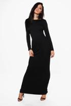 Boohoo Anne Long Sleeve Rouched Waist Maxi Dress Black