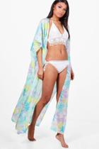 Boohoo Nancy Pastel Palm Maxi Beach Kimono Multi