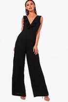 Boohoo Petite Open Back Ruffle Detail Jumpsuit