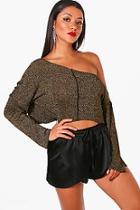 Boohoo Mandy Metallic Off The Shoulder Crop Jumper